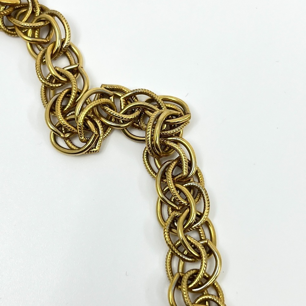 Vintage Gold Tone Wire Swirl Bell Pendant Double Link Chain Necklace Runway Boho - Picture 5 of 10